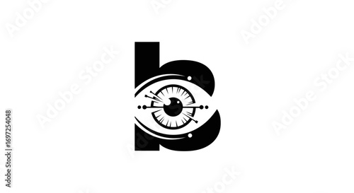 Abstract logo design depicting the letter B intertwined with a detailed eye icon
