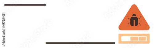 Triangular warning sign featuring a bug icon and progress bar, symbolizing a detected cybersecurity issue. Ideal for technology, cybersecurity, malware alerts, system maintenance, data safety