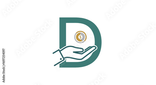 Financial Donor Vector Logo Icon with a stylized letter D and supporting hand concept