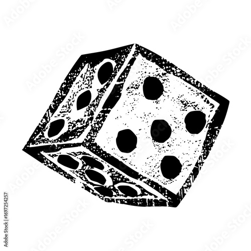 Vector Distressed monochrome of a six-sided die.