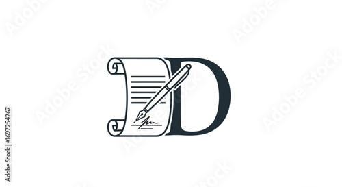 Initial D monogram with a quill and paper scroll concept for a legal services firm