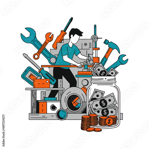 Earning Money With Industrial Craftsmanship Illustration