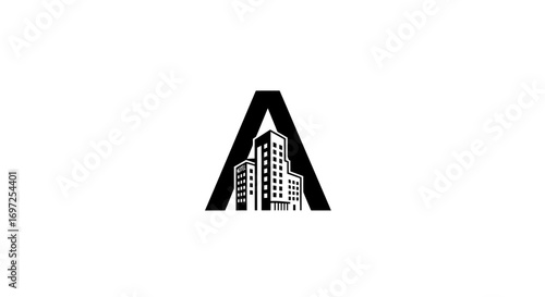 Abstract minimalist letter A logo design with buildings modern architectural concept