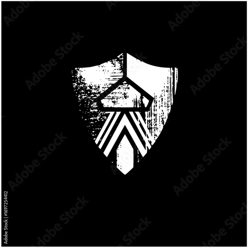 Vector Abstract shield emblem with and distressed texture.