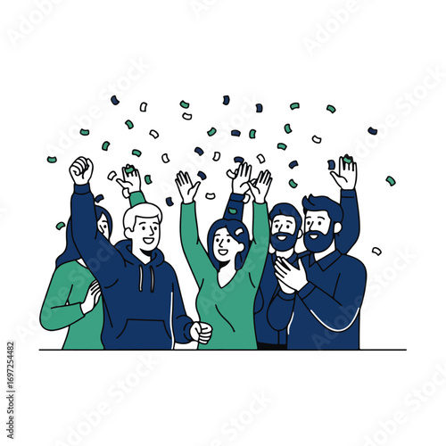 Group Celebration With Confetti Vector Illustration