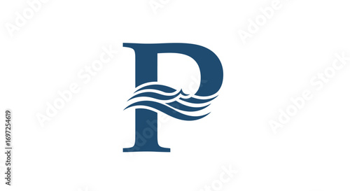 Elegant letter P with wave element for branding identity or company mark design fifty character