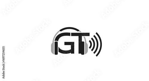 Modern tech audio studio logo for gt letter with wireless connection and headphone
