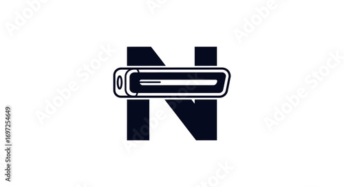 Letter N with a rectangular technological device for innovative concept creation logo