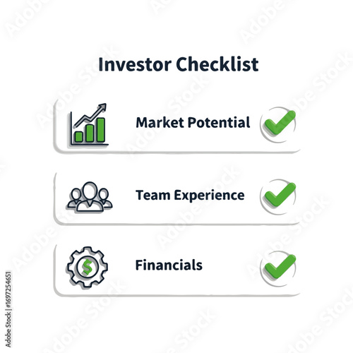 Investor Checklist With Team, Market Potential Icons