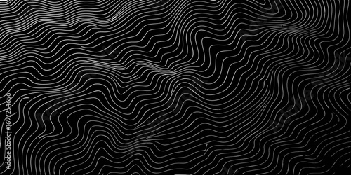 Abstract topographic contour lines on black background dynamic wavy pattern