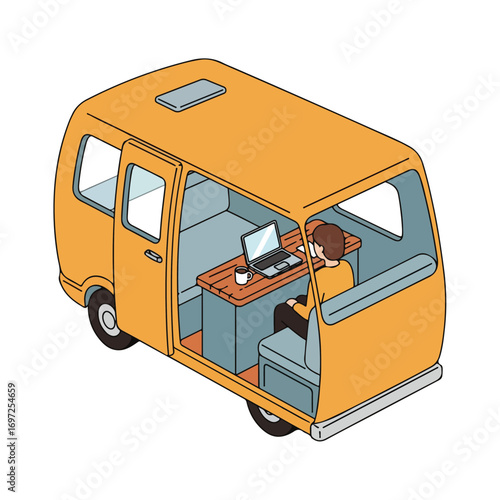 Isometric Vector Working in Camper Van