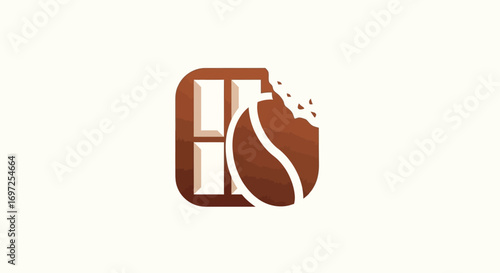 Minimalist illustration showcasing chocolate bar with a coffee bean logo design concept