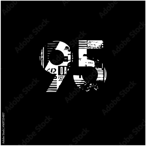 Vector Abstract number ninety-five formed from fragmented typographic elements.