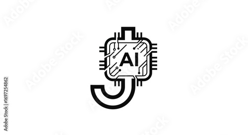 Abstract depiction of Artificial intelligence with microchip and J letter concept idea