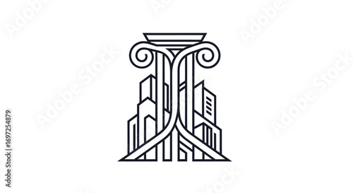 Architectural logo design showcasing urban development with a classical pillar motif