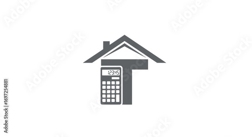 Financial planning icon with house and calculator for mortgage and loan rate calculation