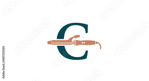 Elegant beauty logo depicting letter C and curling iron design for salon branding