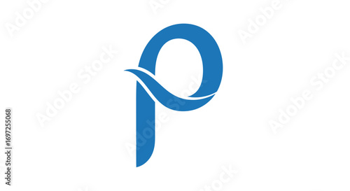 Elegant blue letter P monogram with fluid wave, ideal for brand identity and marketing materials