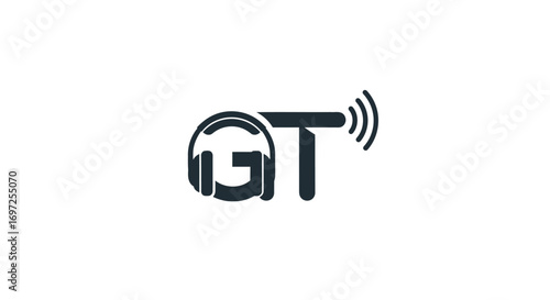 Sleek headset incorporated into a bold GT logo design with emanating radio waves for broadcasting
