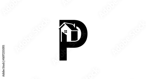 Elegant real estate business logo concept featuring letter P and a stylized house icon