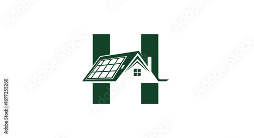 Innovative H letter house solar panel logo design promoting renewable energy solutions and