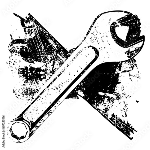 Vector Crossed wrench and sickle with distressed texture.