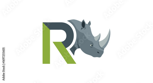 Rhino integrated into letter R design showcasing modernity and animal element for branding