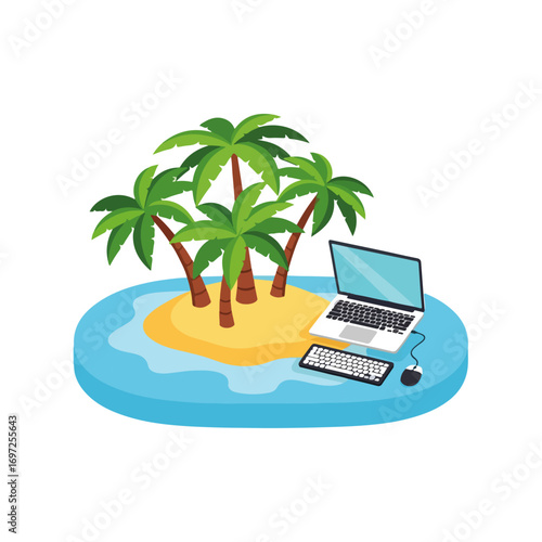 Tropical Island Work Station Vector Illustration