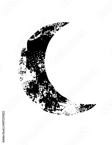 Vector Distressed moon with a textured speckled appearance.