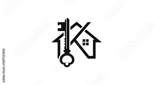 Elegant home ownership icon featuring a silhouette key overlapping house shape emblem
