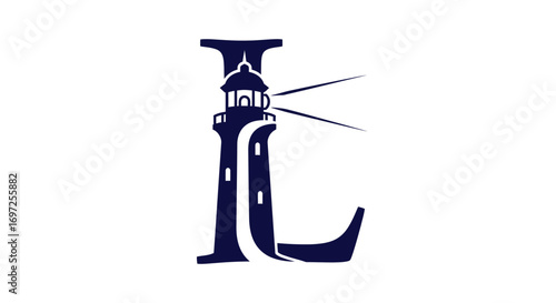 Stylized letter L incorporated lighthouse, evoking maritime guidance and navigational aid imagery