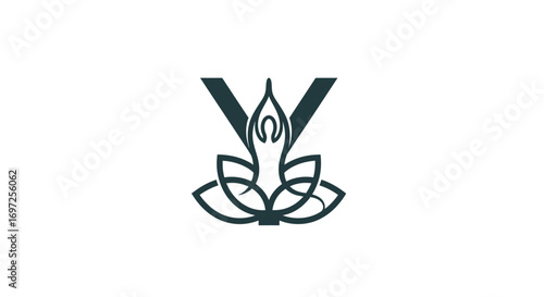 Yoga Inspired Monogram Logo Featuring Letter V Surrounded by Lotus Flower Art