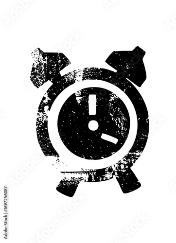 Vector Distressed alarm clock with a warning symbol.