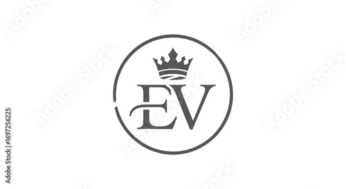 Elegant initial EV logo with a majestic crown and circular frame for brand identity