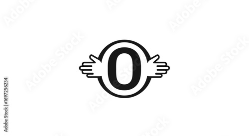 Letter O encircled by embrace: a stylized monochrome logo evoking partnership and safety