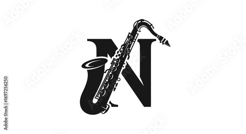 Elegant saxophone and letter N logo design for musical businesses or artistic creations