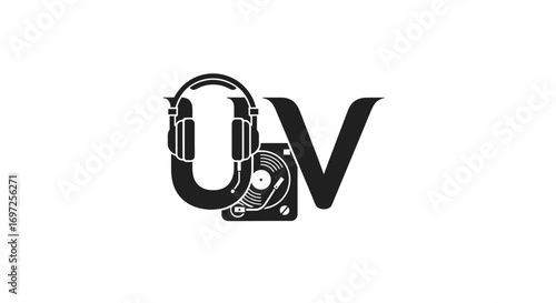 Monochromatic stylized logo design featuring musical elements and graphic letters design