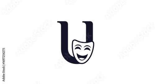 Elegant letter U logo design featuring theatrical mask and smiling expression art