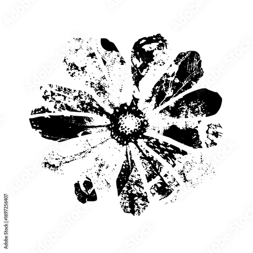 Vector Distressed floral features a dark blossom with textured petals.