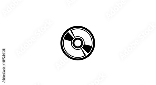 Minimalist vector design of a black and white compact disc on a clean background