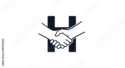 Conceptual handshake forming letter H design promoting harmony collaboration agreement success