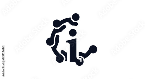 Symbolic collaboration logo design with connected figures and letter i representing innovative