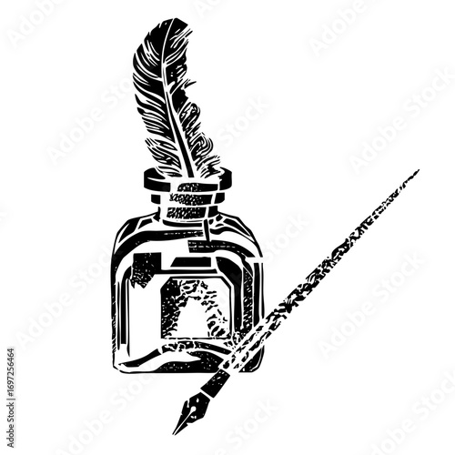 Vector Vintage inkwell with quill pen