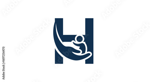 Abstract 'H' Letter Logo with Care Symbol for Maternity and Childcare Service