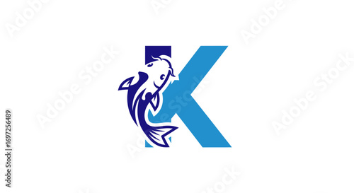 Letter K with Koi Fish Symbolizing Grace, Success, and Elegance, Creating a Unique Logo