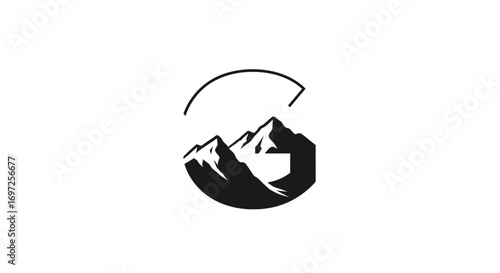 Minimalist mountain range logo design with circular frame creating an iconic visual concept
