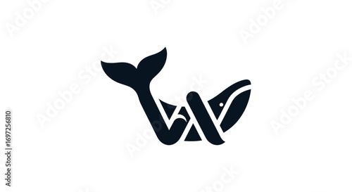 Abstract whale figure with sleek lines and a unique, stylized representation  featuring a letter