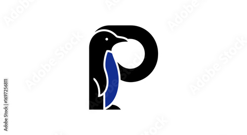 Stylized penguin logo design integrating letter 'P' with modern minimalist aesthetics