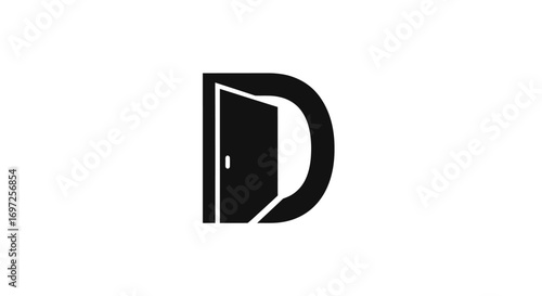 Monogram open doorway logo featuring letter D with invitation and accessibility