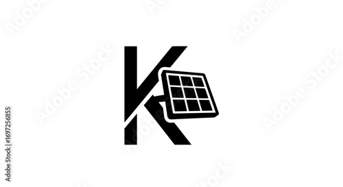 Abstract illustration of letter K with a solar panel representing renewable energy solutions